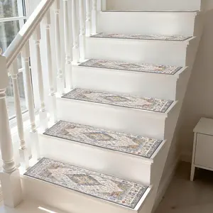 Non-Slip Stair Carpet, Step Protection Carpet, Decorative Bordered Stair Mat for Home Decoration & Bedroom Accessories - Suitable for Indoor, Outdoor Stairs & Multiple Scenarios, Boho Rugs
