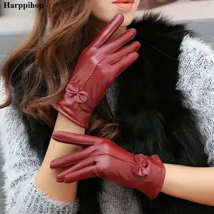 2025 women's genuine leather gloves red sheepskin gloves autumn and winter fashion female windproof gloves