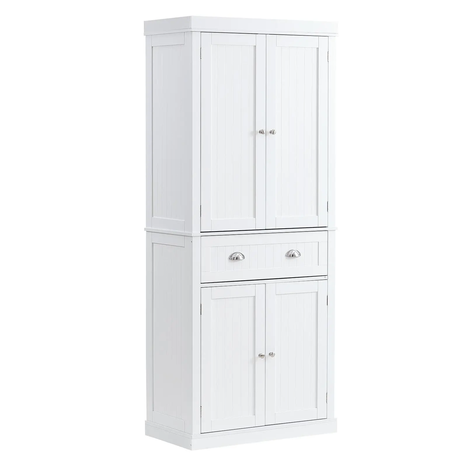 【SummerFinds】VEVOR 72" Kitchen Pantry Storage Cabinet,  Freestanding Utility Cabinets with Doors, Drawer and 3 Adjustable Shelves, Tall Food Buffet Pantries for Kitchen, Living Room, Dinning Room, Laundry, White