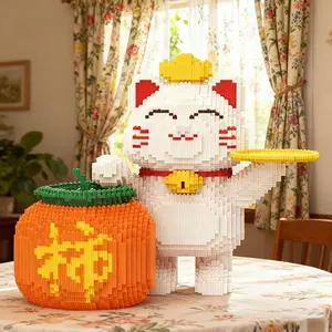 Golden Crown Gourd Fortune Cat 3D Puzzle Building Blocks Decoration, Home Office Bookshelf Decor, Party Living Room TV Stand Display
