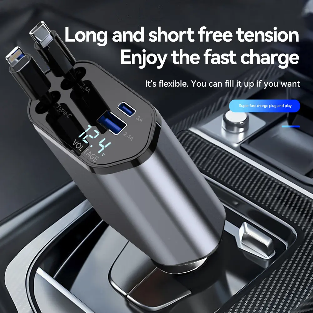 Car Charger Super Fast Charging, Extensible One-Pull-Three King Energy Flash Charger Cigarette Lighter Charging Adapter