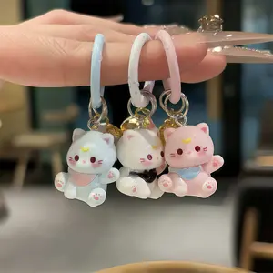 6 Pcs New Cute Cat Bell Keychains - Cartoon Creative Pendants for Students, Schoolbag Charms