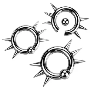 1 Pc Easy Snap On Captive Bead Ring W/ Internally Threaded Spikes Gauge (Thickness) 10GA (2.4mm) Diameter 1/2" (12mm) Unique Jewelry Delicate Design Piercing For Women