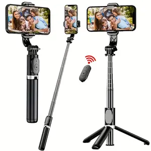40-Inch Retractable Professional Selfie Stick with Adjustable Floor Tripod Stabilizer, 360° Rotation, Anti-Shake Design, Wireless Remote Control, Compatible with Cellphone & Mobile Devices (iPhone, Android), Ideal for Travel Vlogging & Live Streaming