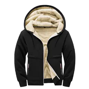 Men's Autumn Winter Fleece Lined Thickened Shearling Hooded Jacket — Zipper Closure, Skin-Friendly & Comfortable, Versatile Solid Color Design Suitable for Home, Outdoor & Commuting Coats Menswear