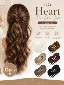 6pcs Women's Flat Hair Clips,Heart-shaped Curved Duckbill Hair Clips,Hair Accessory Gifts for Thick and Fine Hair, Hair Claws,Women’s Hair Clips,Everyday Hair Clip,Strong Hold Hair Clip,Non‑Slip Hair Clip,Quick & Easy Hair Styles for workouts,daily