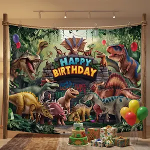 party banner 1pc, Birthday Party Background Decoration Background Photo Props, Polyester Banner Decor, Jurassic World Dinosaur Background Cloth: Add some authenticity to your child's forest party!
