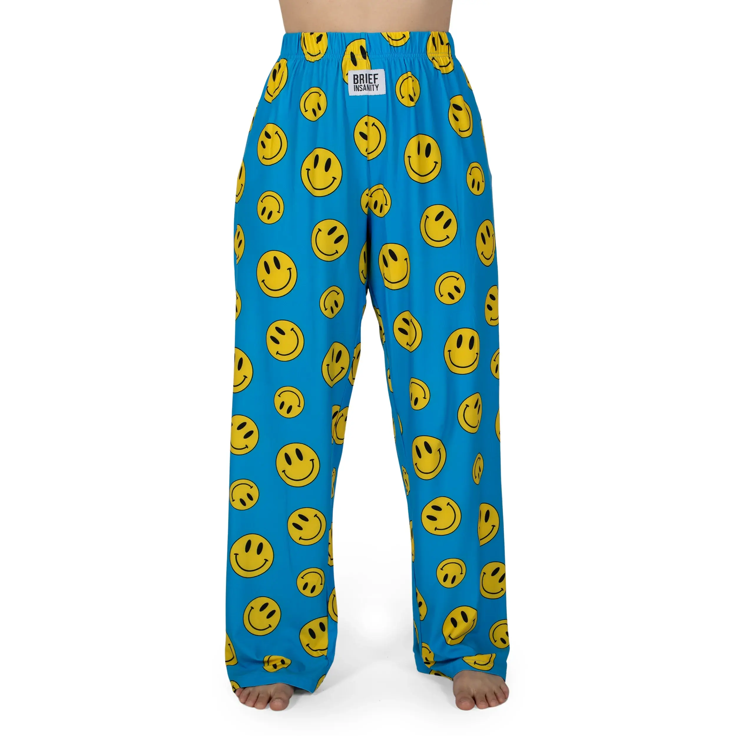 Smiley Face Lounge Pants - Ultra Soft Yellow Happy Face Print Pyjama Trousers with Drawstring