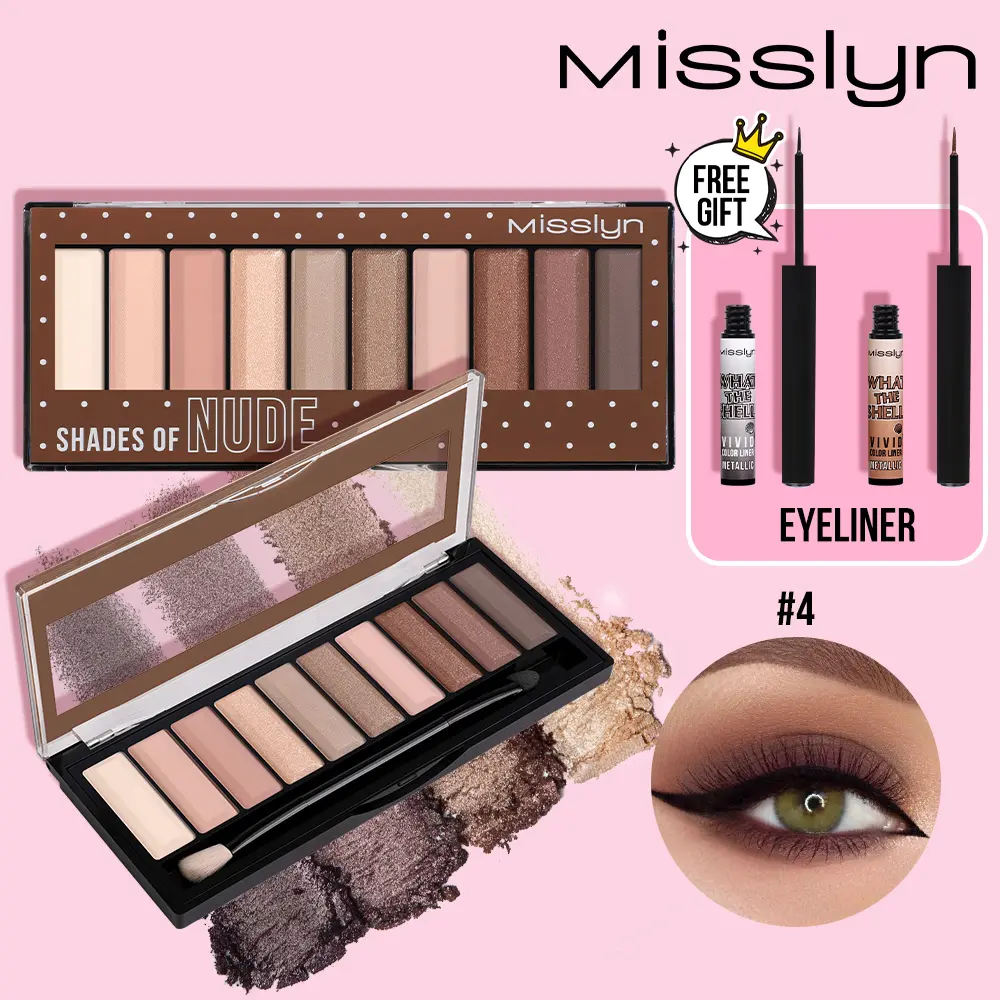 Misslyn-Buy 1 Get 2 Free Eyeshadow Palette, Matte & Shimmer Shades, Long Lasting, Easy to Blend, Natural Finish, Includes Brush