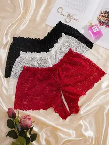 SlaySleep x Snug Zone 3pcs/Set Plus Size Lace Sexy Crotchless Panties Set