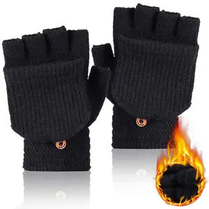Winter Knitted Convertible Fingerless Gloves Wool Mittens Warm Mitten Glove for Women and Men