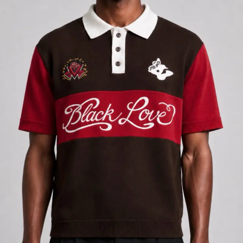 Black LOVE Polo Jacquard Embroidered Garment Knit