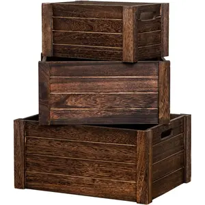 Large  Brown Wooden Crates For Storage,Nesting  Solid   Black  Storage Boxes.Storage Crates For Organizing.