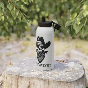 Fallout Stainless Steel Water Bottle with Sports Lid - Howdy, Gift for Gamers, Gaming Accessories, Video Game Merch, Travel Tumbler, Custom