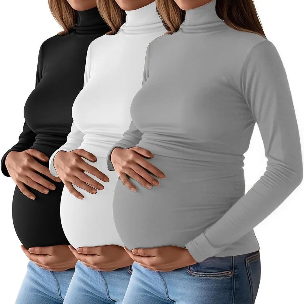 Mall Lady 3 Pack Women’s Long Sleeve Ribbed Turtleneck – Super Stretchy Slim Fit Essential Layer Tees
