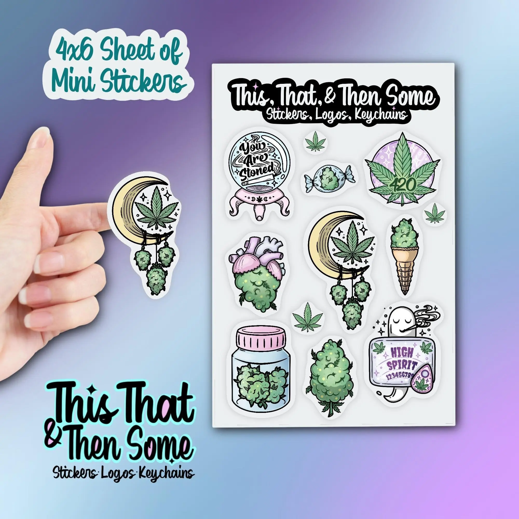 Holo Mystic 420 Sticker Sheet, Stoner Stickers, Gifts for cannabis lovers, Marijuana Decals, Cute weed sticker sheet