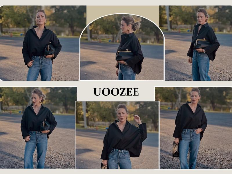 UOOZEE Women's  Loose Oversized Fit Multi-Colored Lapel Shirt Tops for all seasons loose and simple Polyester oversized versatile commuting suitable for a variety of occasions Collared Longsleeves cute fall outfits going tops office outfits  Chic  Casual