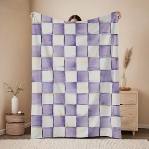 Mackenzie Childs Violet Check Blanket - Soft, Warm and Lightweight