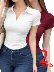 Women's Casual Slim Fit Polo Neck Short Sleeve Top, Comfortable Soft Fabric, Perfect for Outdoor Shopping Friend Gatherings Trendy