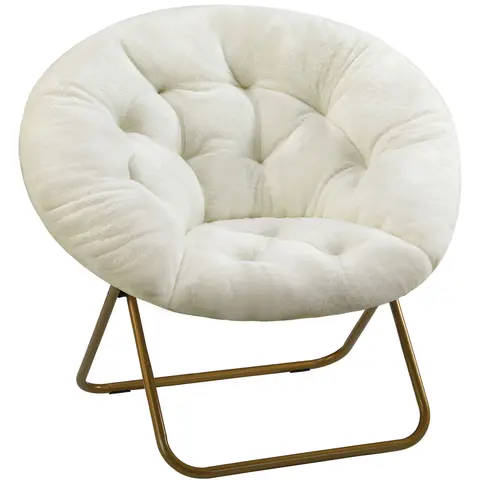 Sweetcrispy X-Large Armless Soft Faux Fur Saucer Lounge Chair - Foldable & Sturdy Metal Frame, Sturdy Chairs, Durable Indoor Furniture, Supports 300lbs, Easy to Care, for Adults' Bedroom Living Room