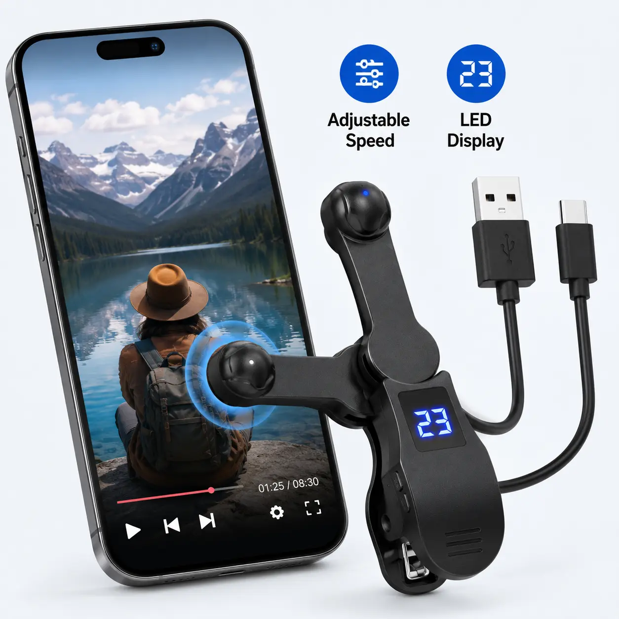 Automatic Screen Tapper for Phone, USB Powered Auto Clicker with Adjustable Speed & LED Display, Quiet Phone Clicker for Reading, Mobile Games, Learning & Repetitive Tasks