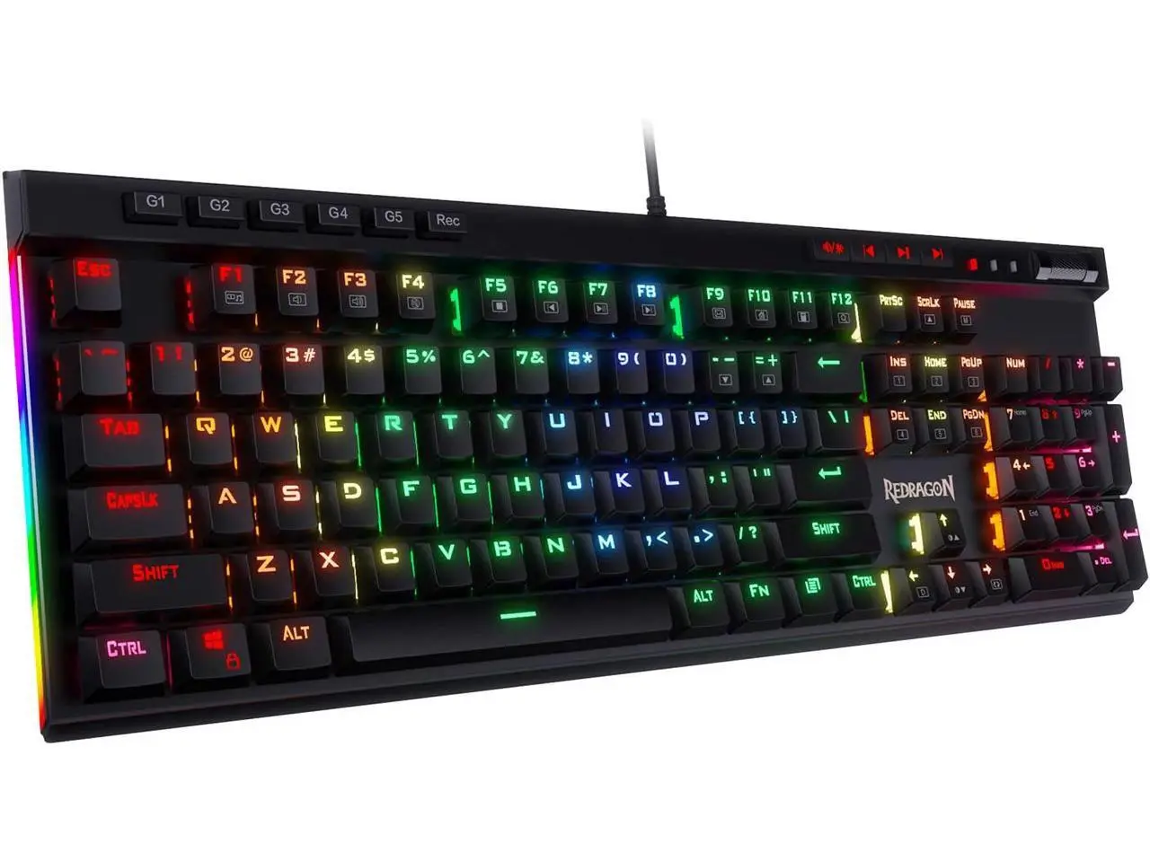 Redragon K580 VATA RGB LED Backlit Mechanical Gaming Keyboard with Macro Keys & Dedicated Media Controls, Onboard Macro Recording (Brown Switches)