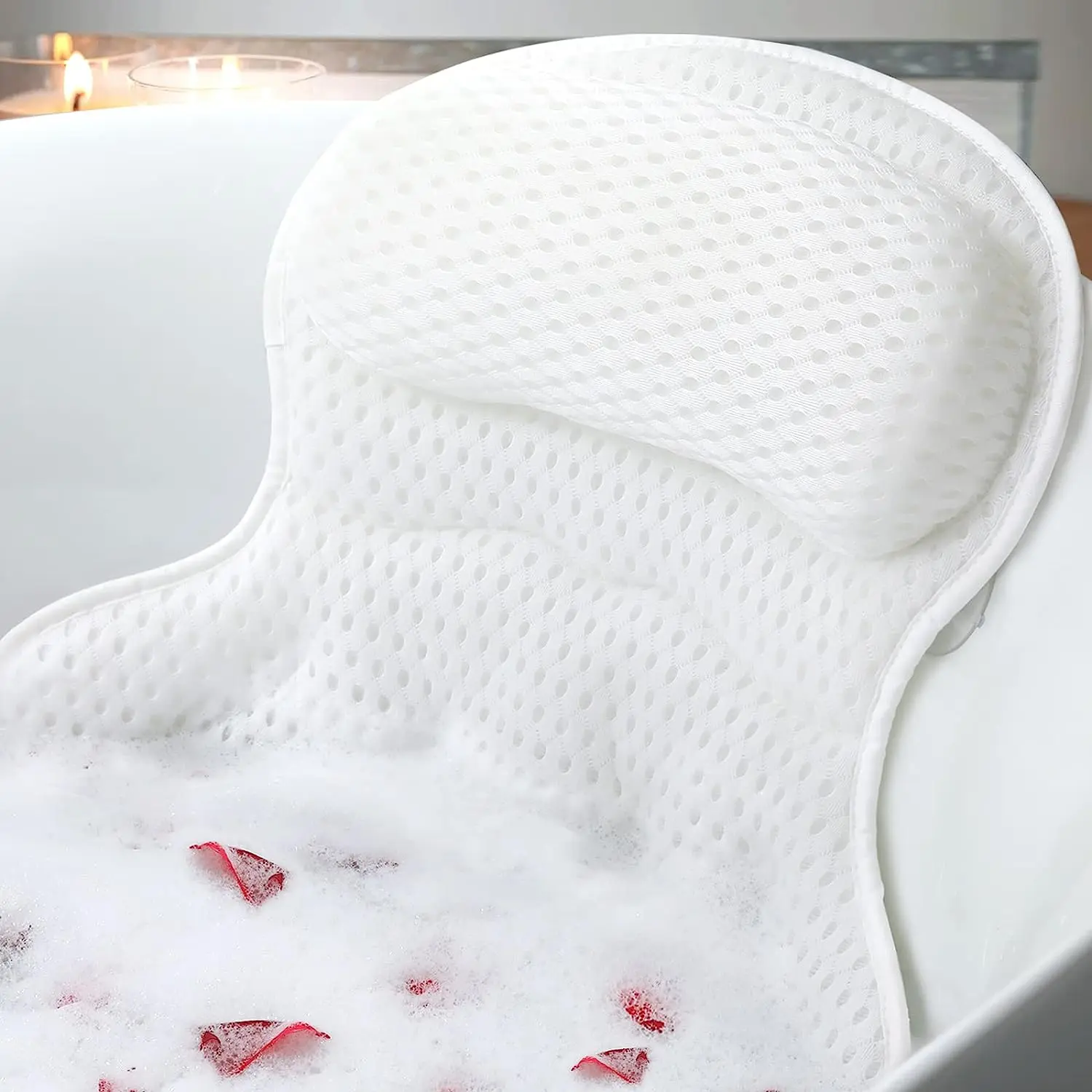 Luxury Bath Pillow for Tub – Soft 4D Mesh Headrest with Neck & Back Support, Non-Slip Suction Cups, Spa-Quality Relaxation & Gift Idea