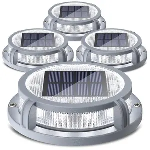 Siedinlar Solar Driveway Dock Lights, 2 Modes Warm & Cool White 16LED Solar Powered Deck & Marine Marker Lights, Waterproof Aluminum Ground Lights for Driveway, Outdoor Stair, Pathway, Patio, Walkway, Garden & Yard (4 Pack)