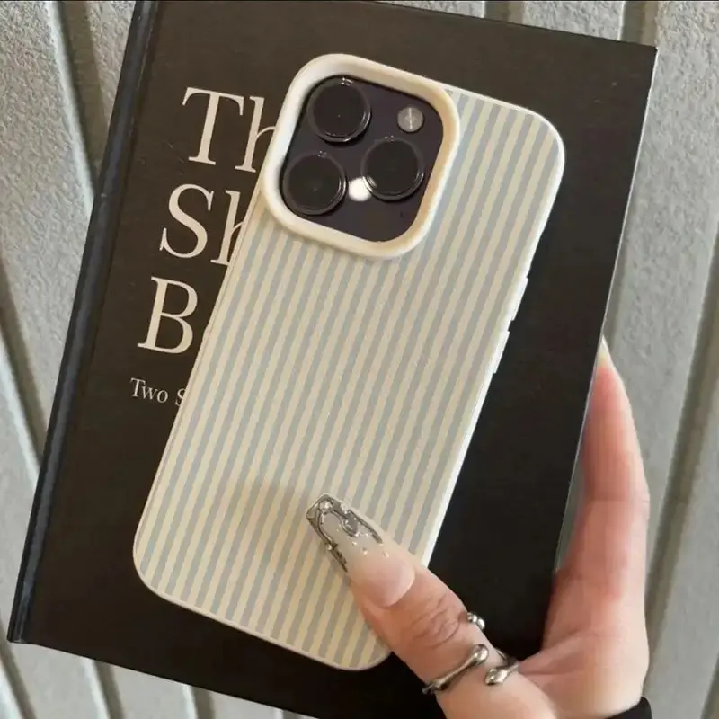 Minimalist TPU Smartphone Case - Blue & White Striped, Flexible Protective Casing for iPhone 16 Pro Max/16 Plus/15 Pro Max/14/13 Pro/12/11, Stylish Handheld Cellphone Devices Accessory