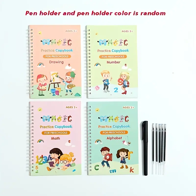 Grooved Practice Hook and Loop Sheets with 4 Books 5 Refills 1 Pen Holder Calligraphy Practice Character Stickers Writing Practice Repeated Writing for Beginners Disappearing Handwriting