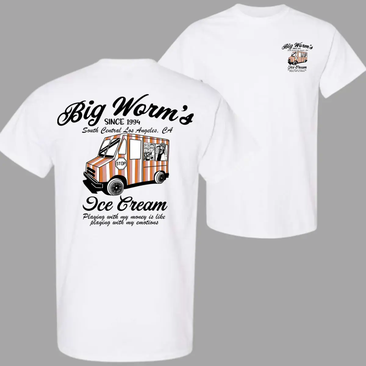 Friday Movie Big Worm Ice Cream Truck T-Shirt, Retro Truck Graphic with "Whatchu Want?"Quote, Fun 90s Throwback Tee for Food Truck Lovers, Perfect for Casual Summer Vibes, Gifts for Menswear Womenswear