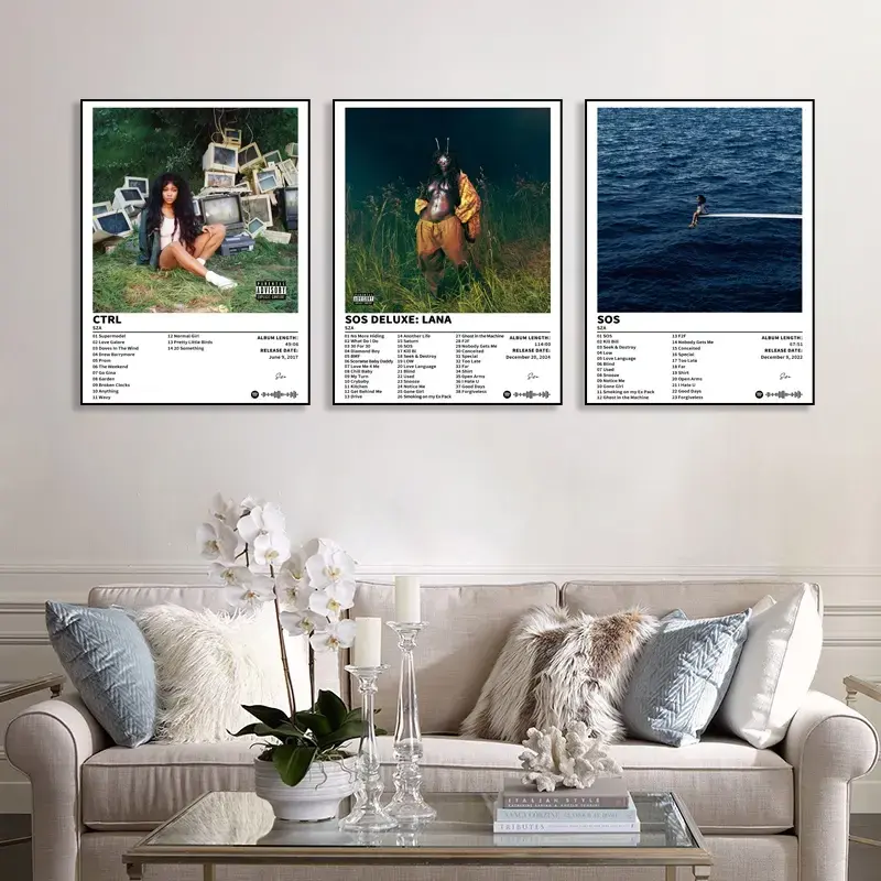 3-piece SOS/Ctrl/SOS DELUXE:LANA music canvas poster, music album cover painting, art wall painting as a gift, wall decoration, home and dormitory decoration, bedroom, office, living room, cafe, bar, frameless