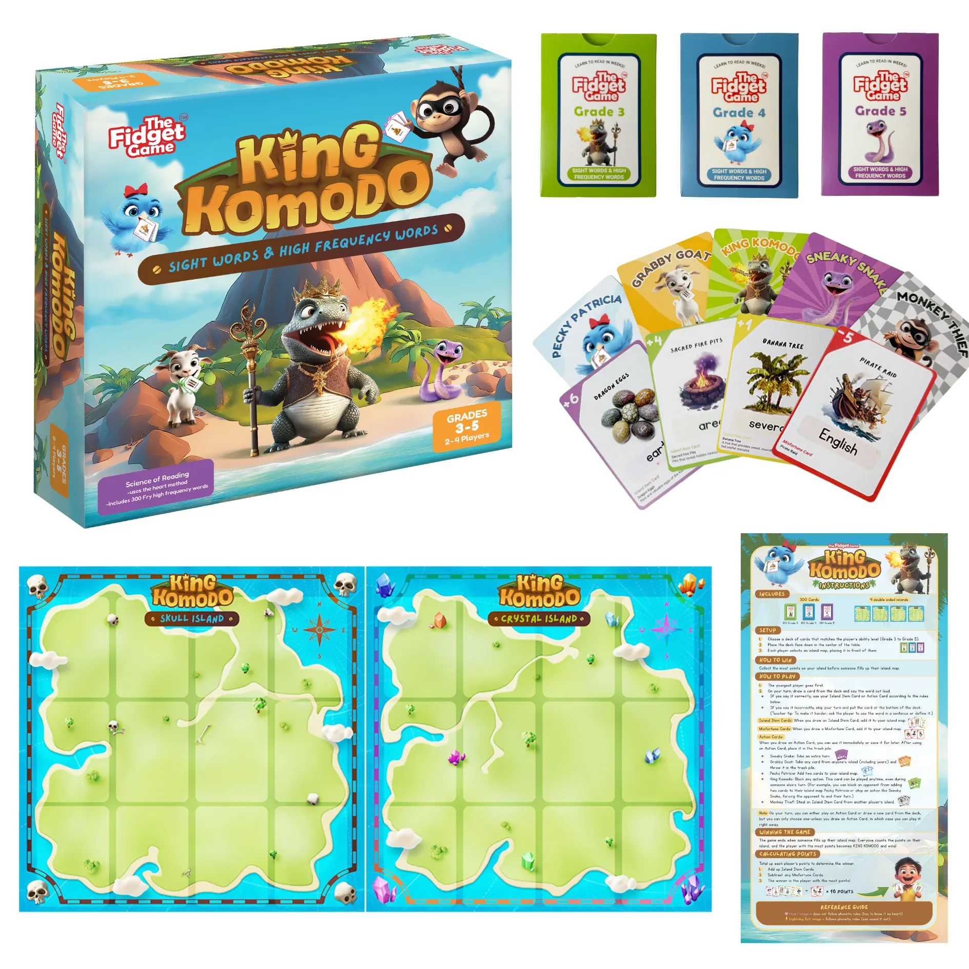 THE FIDGET GAME King Komodo Sight Word Game for Grades 3-5 Learn 300 Fry Words with Tactile Fidget Mats Enhance Reading Skills Pre-order Now - Learning Materials