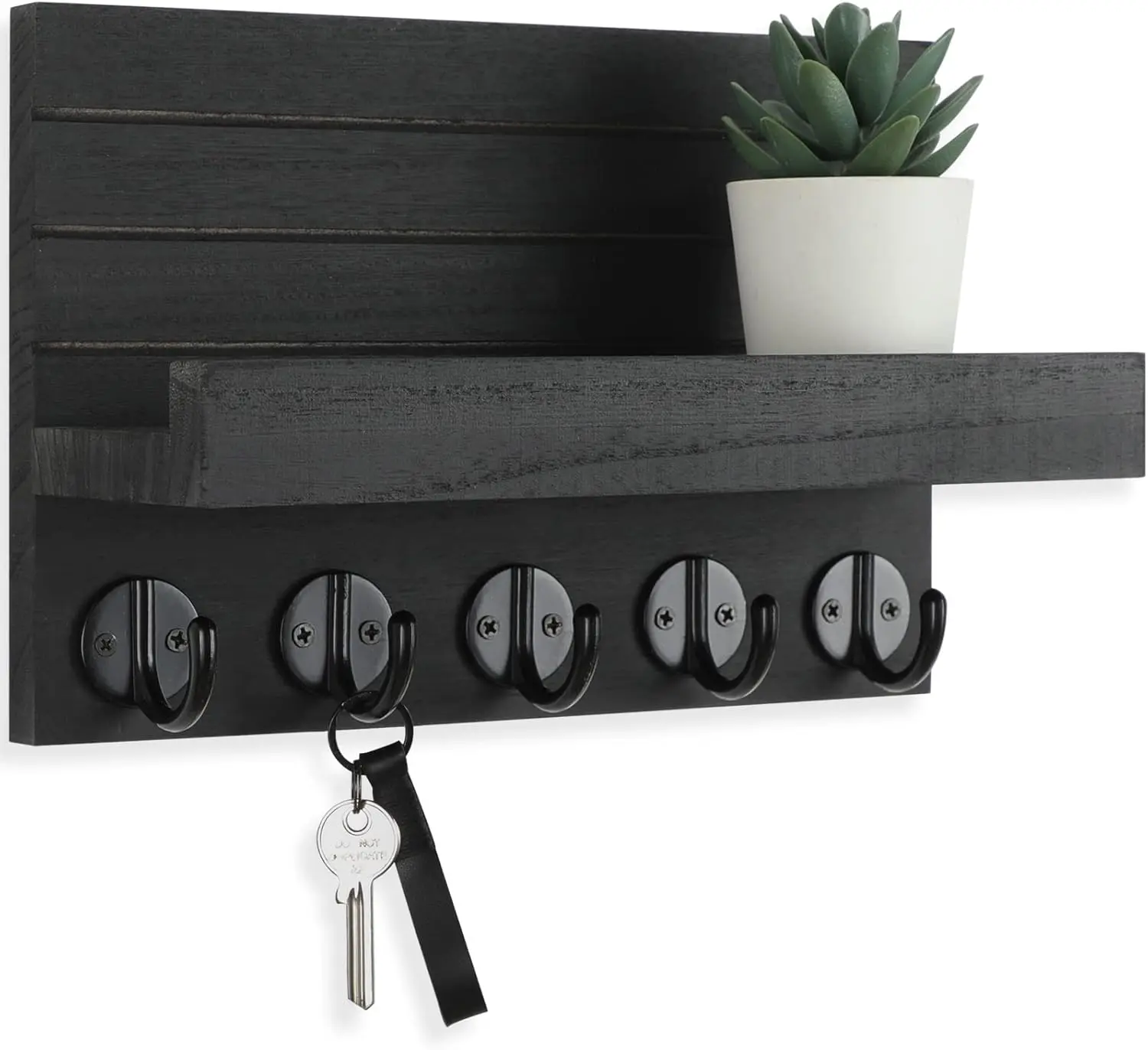Wall Shelf with hooks also comes with 3 concrete anchors, 3 drywall anchors and 3 screws so you can mount it immediately.