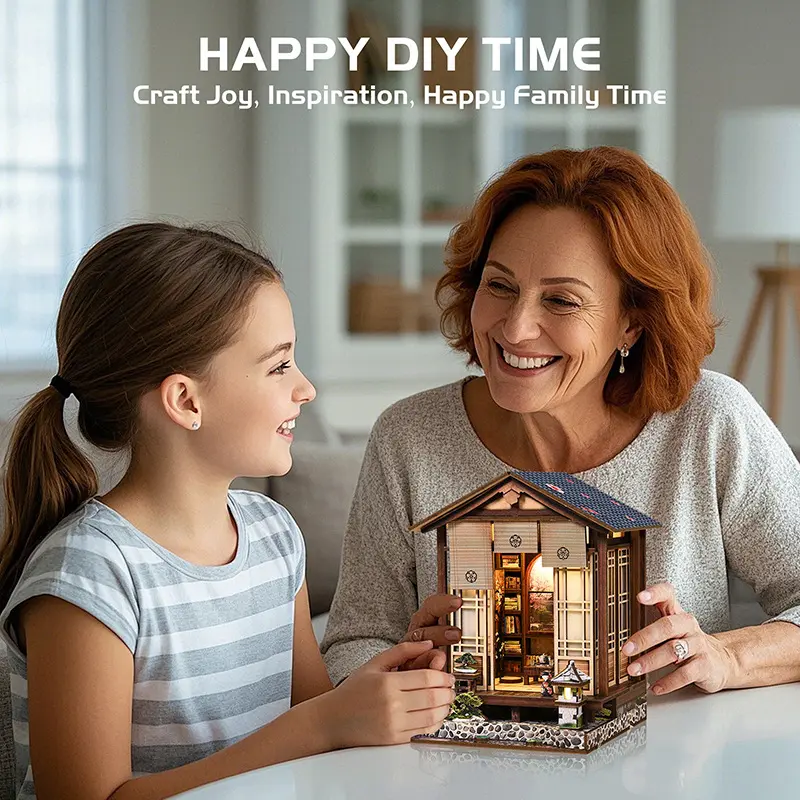 Wooden Puzzle House Model Kit, Traditional Miniature Building Set, Includes Paper Screen, Tatami Floor, Small Furniture, No Glue, No Batteries