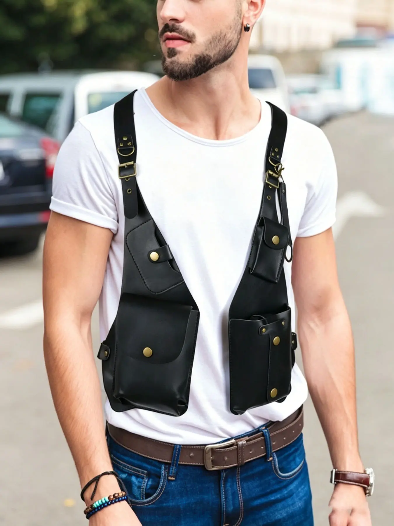 1 retro unisex shoulder/backpack and phone bag with adjustable wallet strap - dark brown/black outdoor bag, suitable for both men and women, with mobile device storage pocket, ideal for casual travel