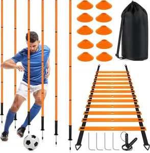 Soccer Agility  Equipment: 6 Soccer Agility Poles, 20ft Agility Ladder, 10 Soccer Cones, 1 Jump Rope. Soccer  Poles for Speed , Agility