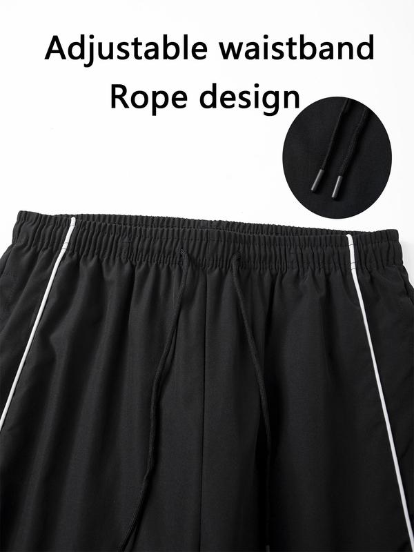 Men's Sport Pants Side Pocket Drawstring Design, Printed Running Pants Quick-Dry Breathable, Fitted Outdoor Sports Long Pants, Active Gym Pants