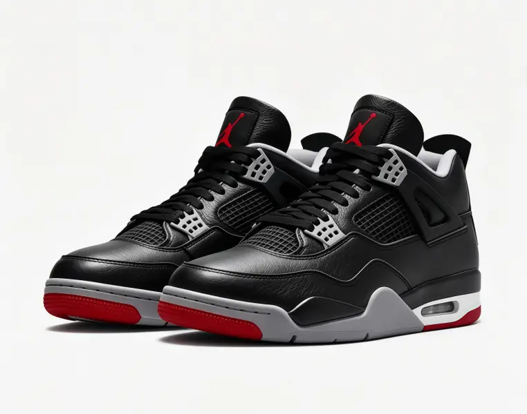 Air Jordan 4 Retro "Bred Reimagined" Black Fire Red Cement Grey Sneakers, Unisex