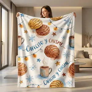 Mexican Conch Biscuit & Coffee Bean Printed Flannel Blanket 280g Soft Warm All Seasons Comfortable Multi-functional Sofa Nap Blanket Mexican Theme Home Decor Christmas Gift