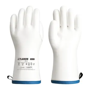 LANON Liquid Silicone Gloves, Heat Resistant Oven Gloves with Fingers, Food Grade, Waterproof, White, Medium