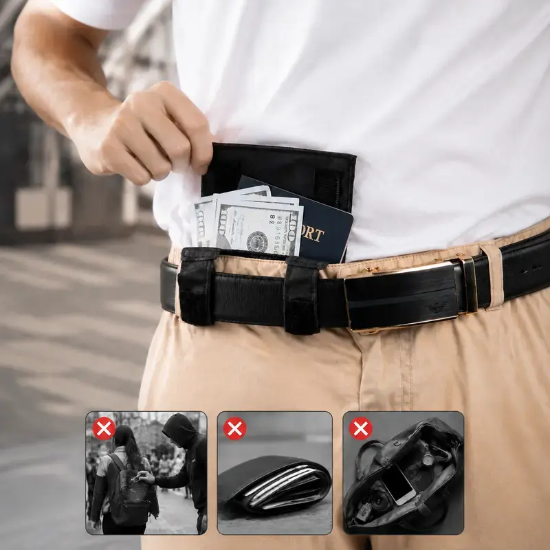 Money Belt Waist Pouch, Hidden Under‑clothes Travel Wallet, RFID‑Blocking Anti‑Theft Passport Holder, Adjustable Secure Cash Card Organizer for Vacation Airport Travel Daily Commute
