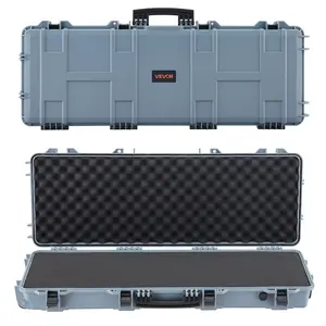 VEVOR Hard Rifle Case, Lockable Rifle Case with Pre-cut Foams, 42 in Movable Gun Storage with Wheels, IP67 Waterproof & Dustproof Pistol Storage for Rifle, Shotgun, Airsoft Gun, Grey