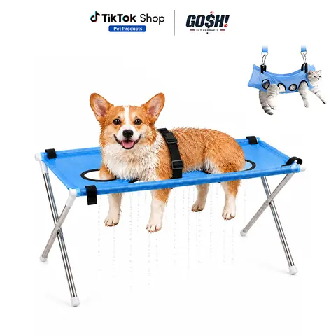 Foldable Pet Bath Hammock Stand Dog Grooming Shower Rack Portable Mesh Bathing Support Table for Small Dogs Cats Nail Trimming Brushing Ear Cleaning Drying Washable Grooming Tool