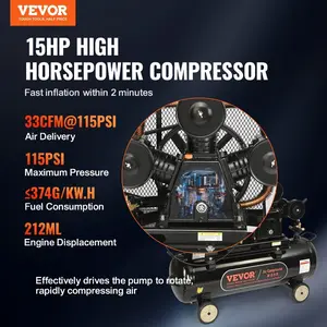 VEVOR 15HP Gas Powered Air Compressor, 30 Gallon Horizontal Air Compressor Tank, 33CFM115PSI Gas Driven Piston Pump Air Compressed System with 115PSI Max Pressure for Construction Sites Workshop
