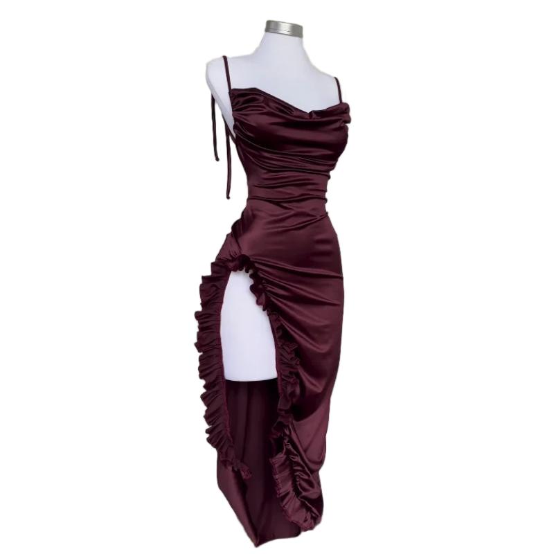 2024 Europe & US Explosive New Cross-Border Dress Summer Y2K Sexy Halter Sleeveless Spaghetti Strap Dark Blue Beige Minimalist Formal Workwear Aesthetic Love Poly Style Womenswear Girl