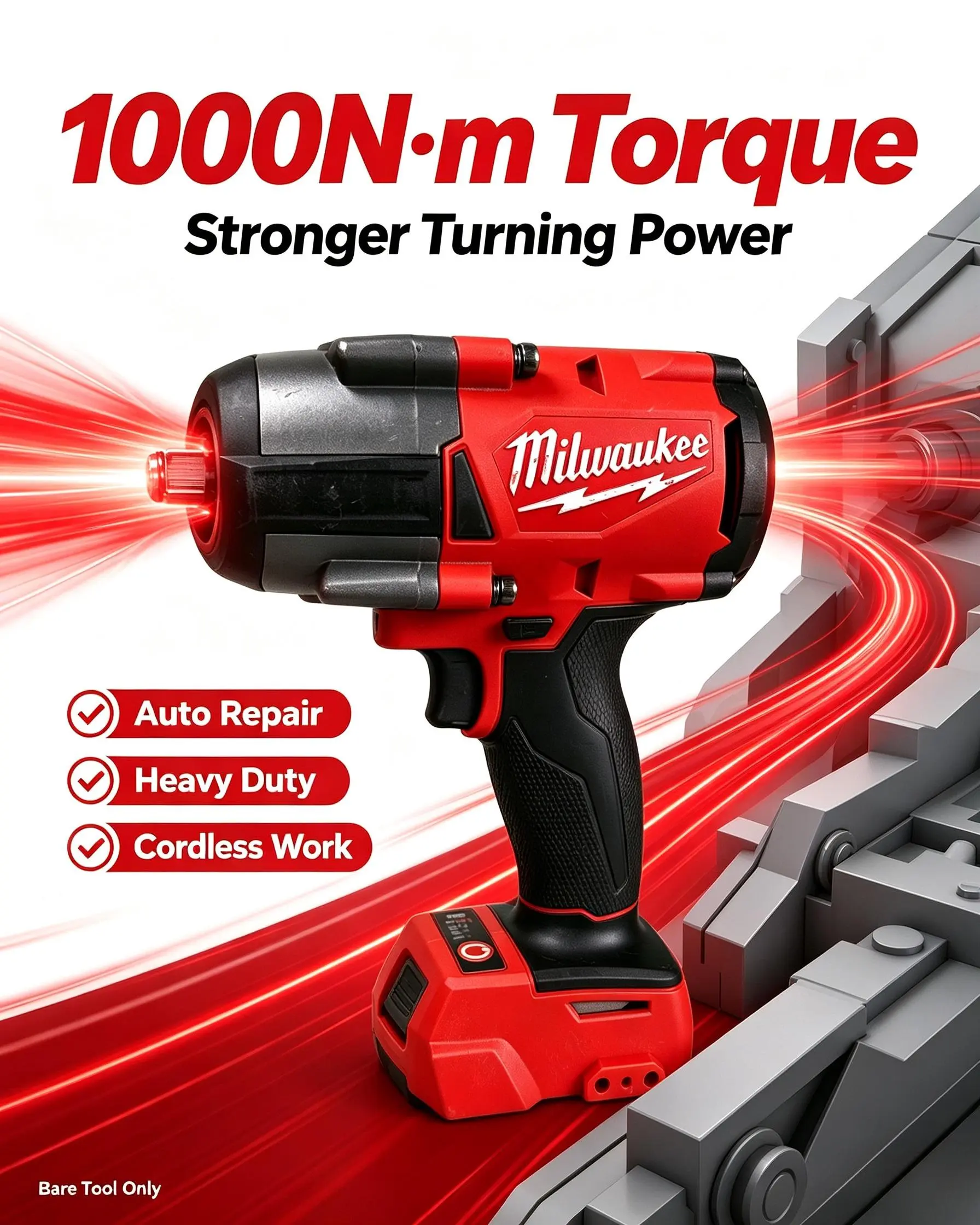 Milwaukee 1000N Brushless Motor High-Torque Cordless Socket Set with Impact Socket, Extension Rods, Hard Carry Case for Professional Mechanics, Heavy-Duty Tasks