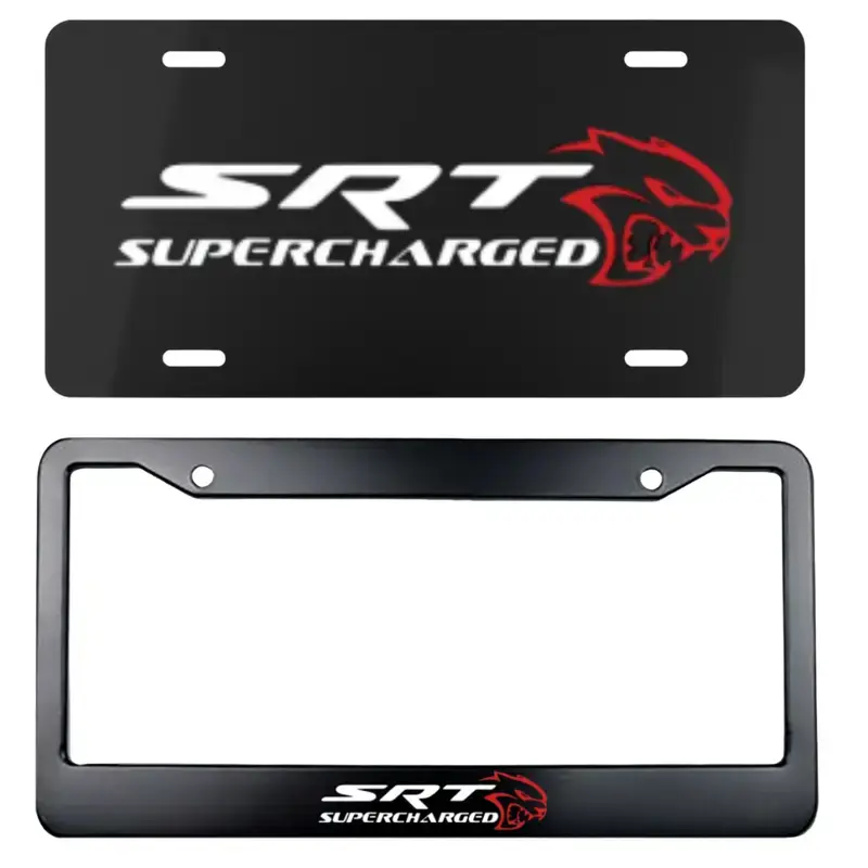 Hellcat SRT Supercharged License Plate & Matching Frame Set, Truck Car Tags, Gifts for Him, 12" x 6" Aluminum Vanity Plate, Made in USA