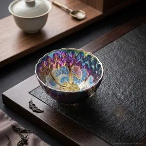 Yōhen Tenmoku Tea Bowl Gift Set - Premium Gold Maki-e Tea Ware, Ideal for Corporate Gifting (Collectible Jianzhan Cultural Item)