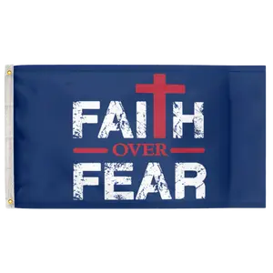 Faith Over Fear Blue 3'X5' Flag 100D Polyester (90cm x 150cm) Christian Flag (C26) RolFlags
